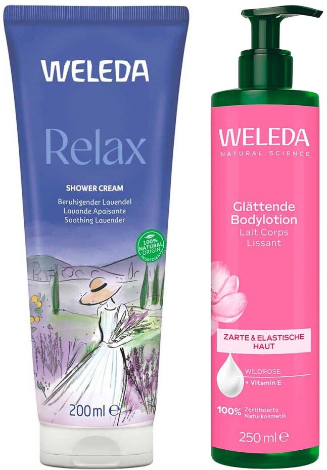 Weleda Glättende Bodylotion & Relax Shower Cream Lavendel 1Set
