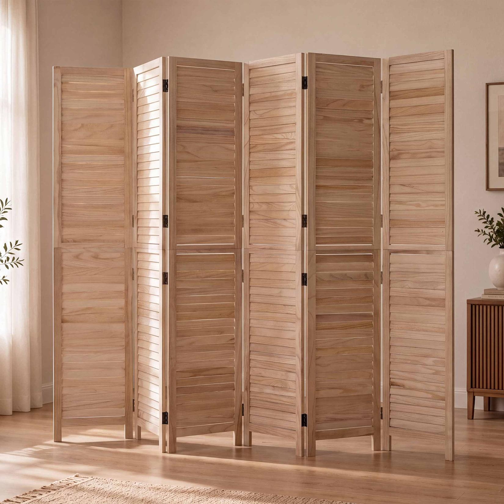 Paravent MCW-C30b, Raumteiler Trennwand Sichtschutz, Vintage Paulownia Holz 180x242cm ~ natur