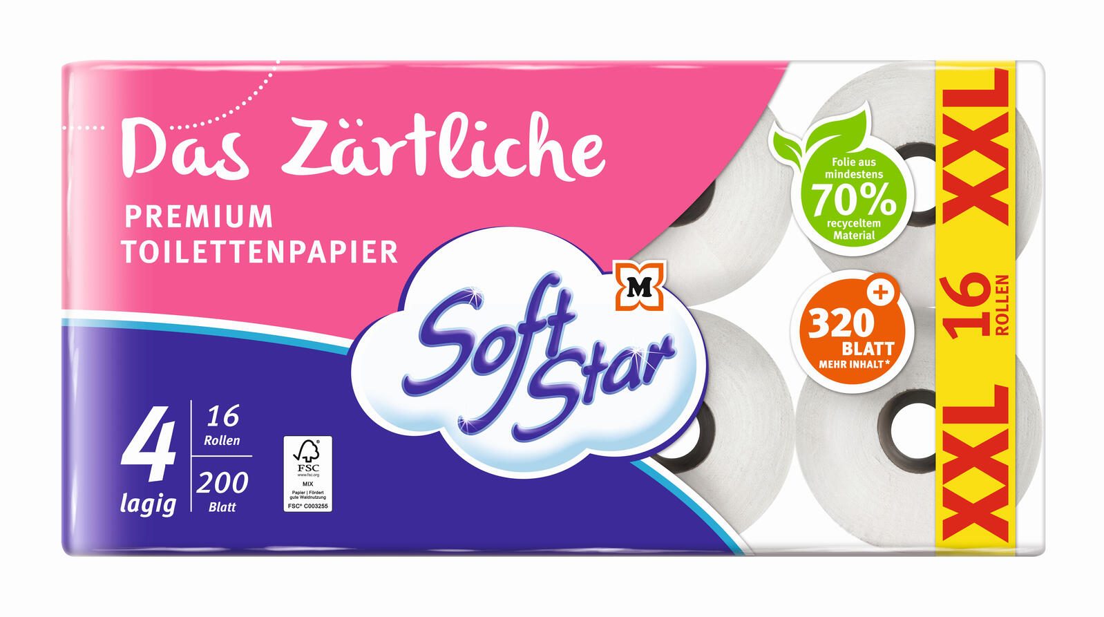 Soft Star Toilettenpapier Das Zärtliche 4-lagig 16 Rollen 3051074