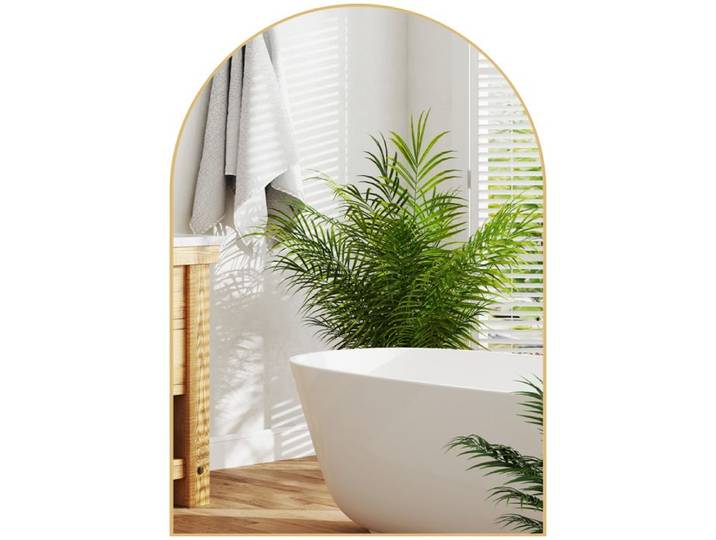 Miroir mural arqué - Miroir mural arqué - 50 x 70 cm - avec cadre en alliage d'aluminium - pour chambre salon entrée - or