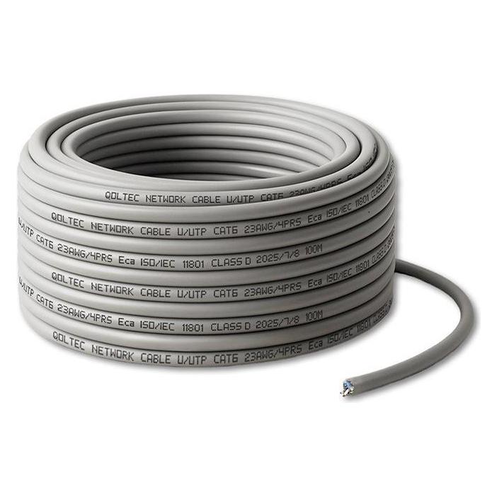 Qoltec Kabel patchcord sieciowy skrętka UTP | Miedziany Cu | CAT6 | Highspeed 1Gb/s | LAN | 100m | Szary (U/UTP, CAT6, 100 m) (54560)