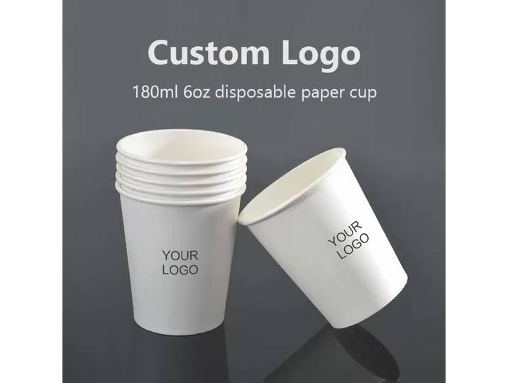 200 pièces 6oz 180ml gobelets en papier jetables-tasses à café en vrac imprimées avec Logo personnalisé, contenant de boissons chaudes/froides épaissies