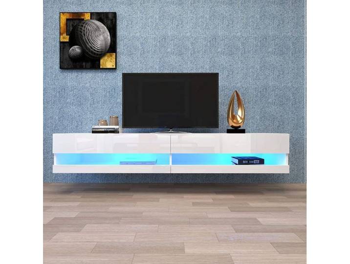 Meuble TV mural - SENVIRO - avec éclairage LED - 140x40x30cm - minimaliste blanc