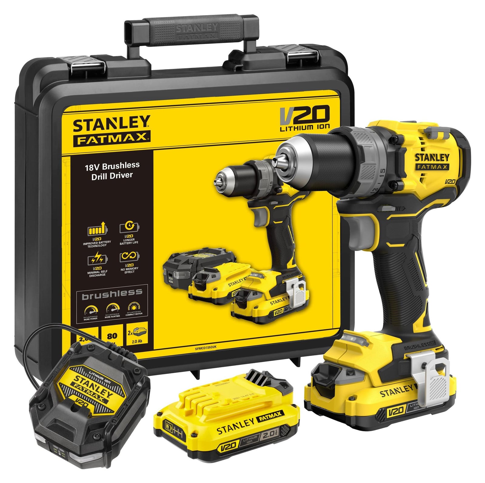 Stanley Fatmax SFMCD725D2K-QW Accuboormachine, 80 Nm, 18V, Geel