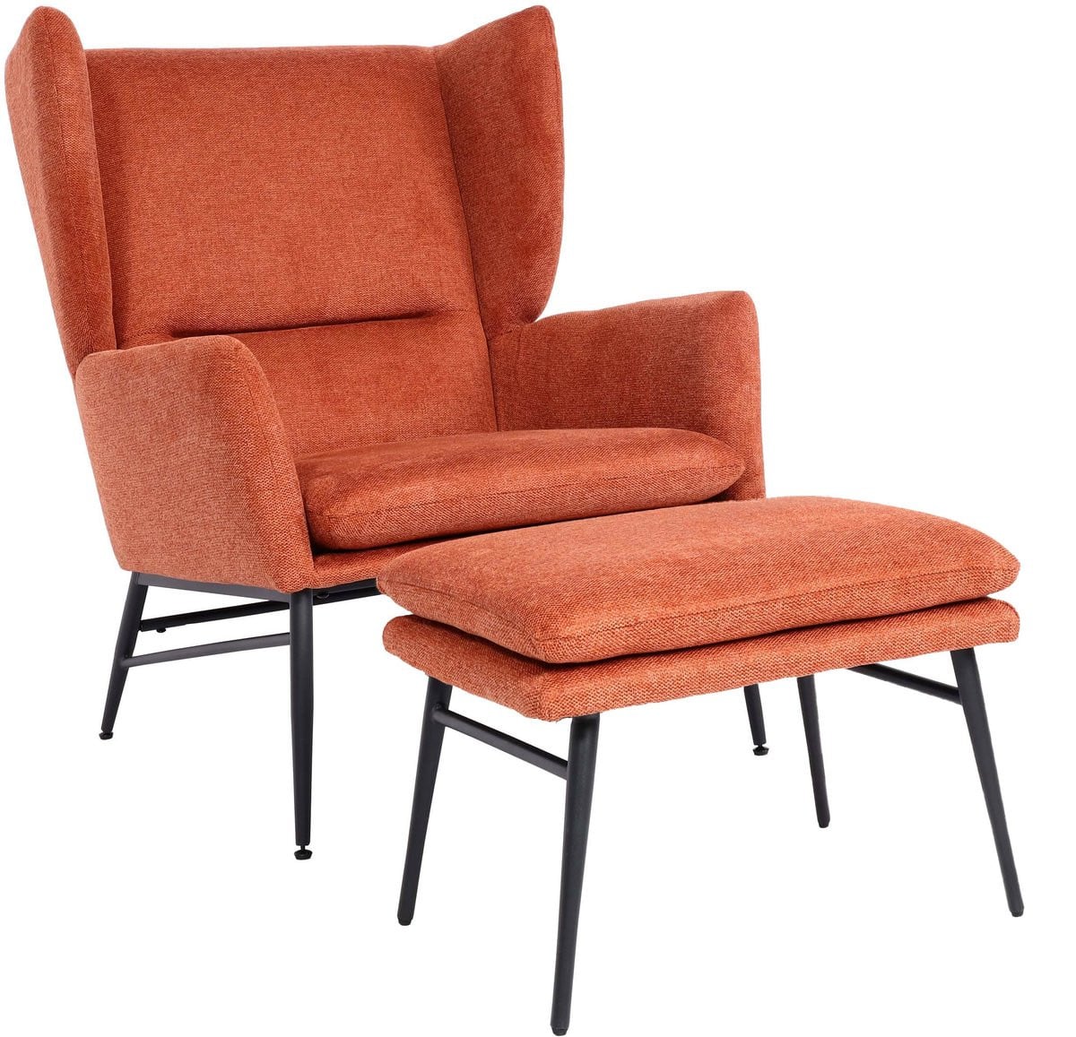 MCW Lounge fauteuil met voetenbank MCW-L62, gestoffeerde wing chair in terracotta-bruin