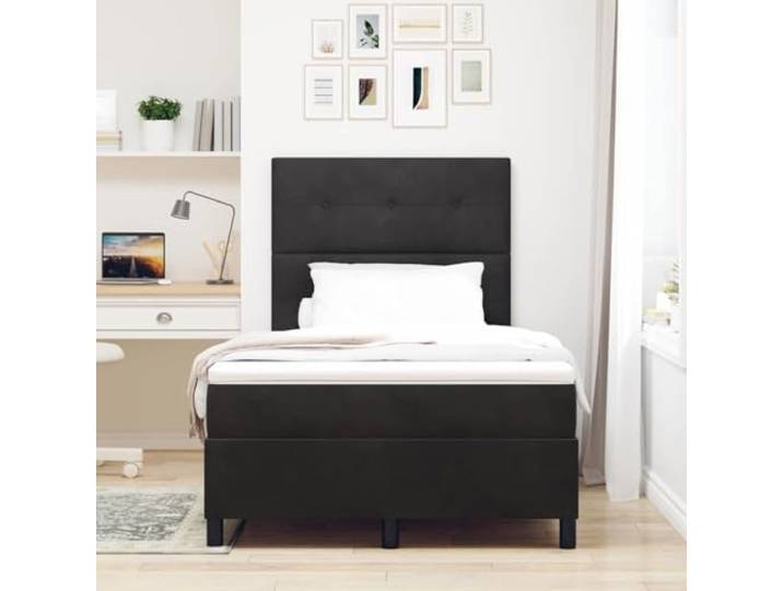 KTHLBRH Boxspringbett mit Kopfteil schwarz 120x190 cm Samt Technisches Holz und massives Kiefernholz, 2-fach höhenverstellbares Kopfteil, Taschenfedern, mittlere Unterstützung