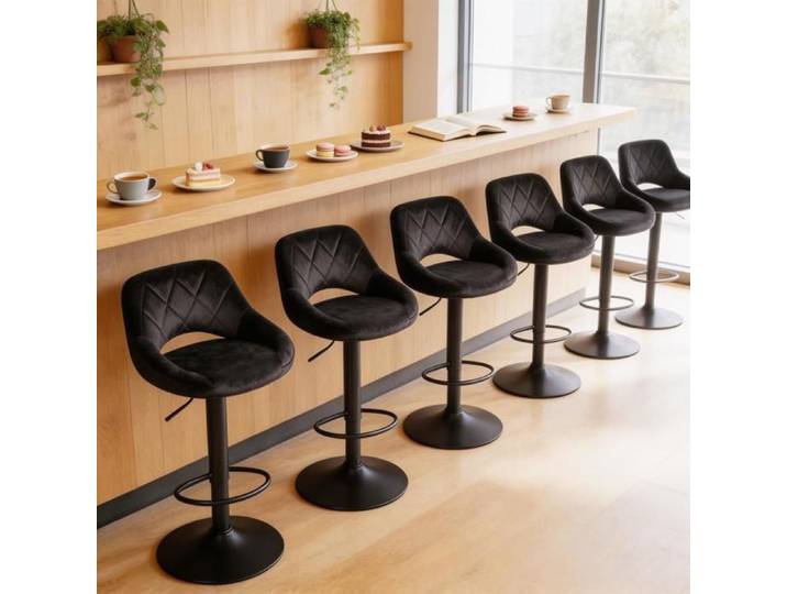 Chleby Lot de 6 Tabouret de Bar Noir Tabouret de Cuisine bistro Rembourrées en Velours Rotatif à 360 ° Réglable en Hauteur 55-75