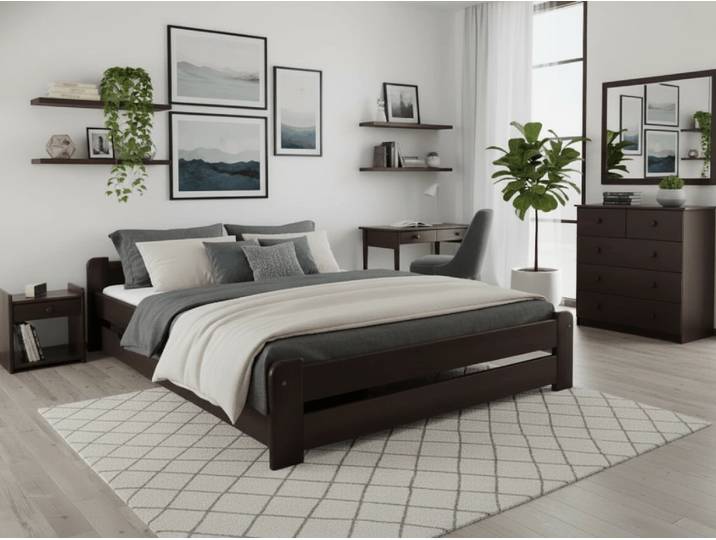 Bett Emily 140 x 200 cm, Nussbaum Matratze: Ohne Matratze, Lattenrost: Ohne Lattenrost