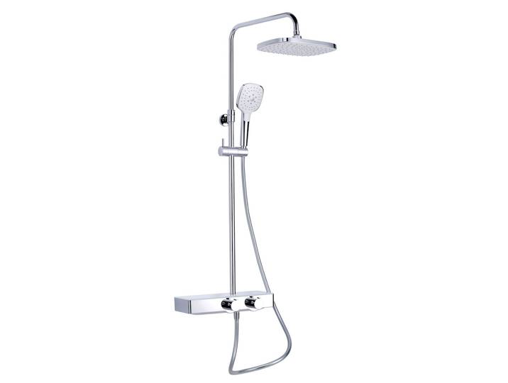Colonne de douche avec mitigeur thermostatique, Tête de douche XXL 28.7cm, Barre réglable en hauteur, Blanc/Chrome (SATSSTHP)