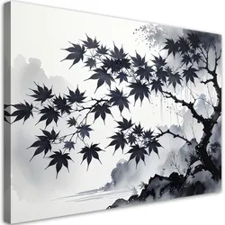 BILD auf Leinwand, Schwarze Ahornblätter auf weißem Hintergrund