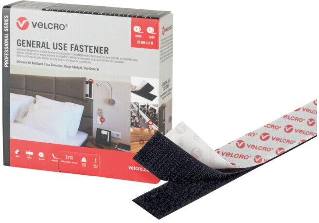 VELCRO Bande auto-agrippante usage général 5m Crochet + boucle 20mm noir (VEL-PS20002)