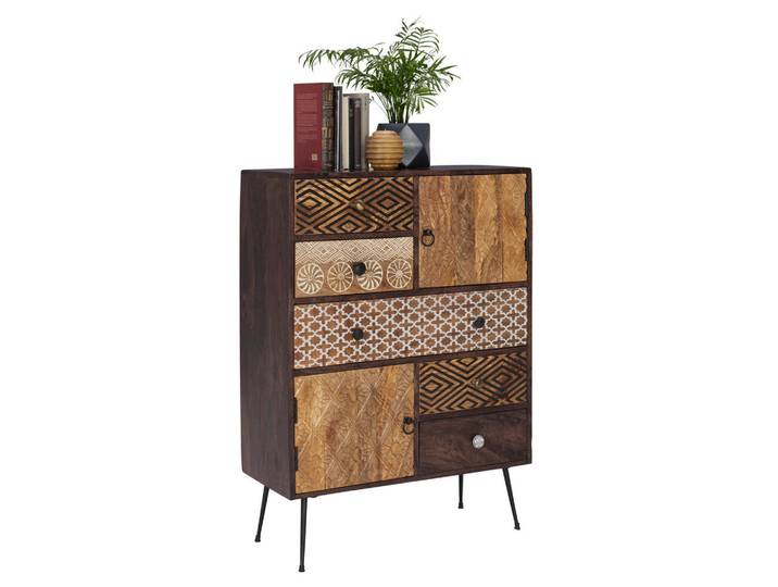 Landscape Kommode, Mehrfarbig, Dunkelbraun, Metall, Mangoholz, massiv, 5 Schublade(n) Schubladen, 80x108x35 cm, Beimöbel erhältlich, Holzmöbel, Kleinmöbel Holz, Holzkommoden