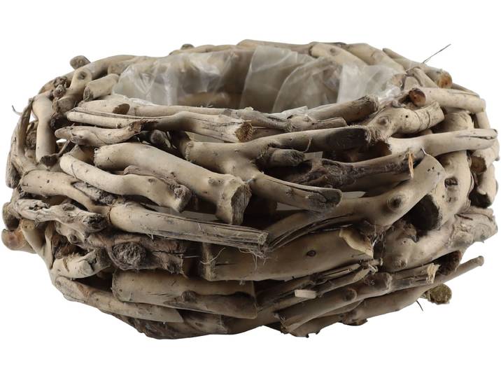 Dekokranz AM DESIGN Kranztopf aus naturbelassenem Holz , beige (natur), H:16cm Ø:38cm, Holzwerkstoff, Dekokränze, Dekokranz, perfekt als dekoratives Pflanzgefäss oder für saisonale Arrangements
