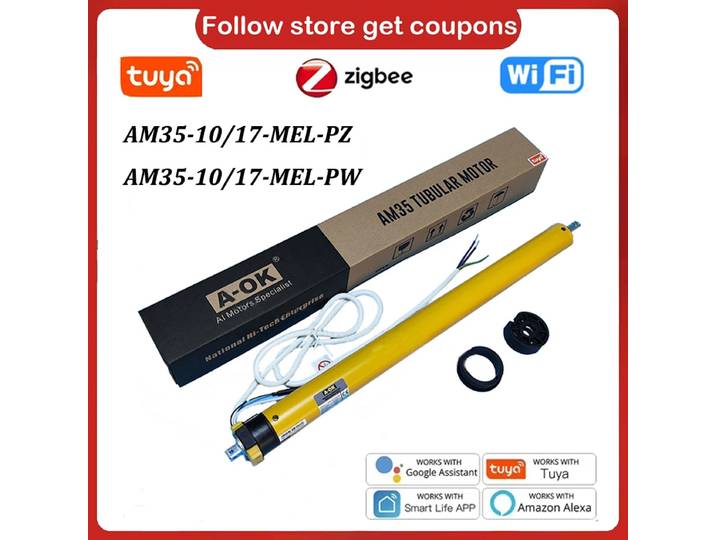 A-OK AM35 10/17 moteur tubulaire électronique RF & Tuya Zigbee/Wifi contrôle stores intelligents pour 40mm/45mm/47mm/50mm volet roulant à Tube