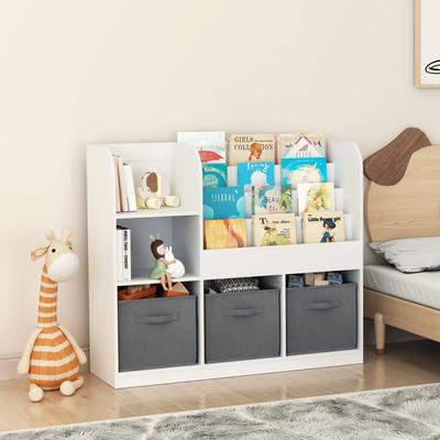 Kodotan sofa Kids Bookcase and Bookshelf, Multifunctional Bookcase with 3 Collapsible Fabric Drawers, Display Stand, Toy Storage Organizer