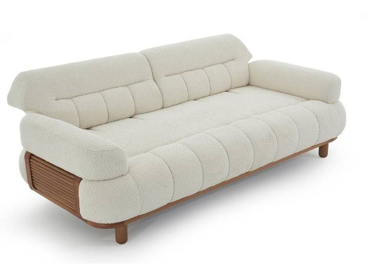 Xlmoebel 3-Sitzer Sofa 3-Sitzer Moderner Stil Weiß Cremefarben Stilvoll Holzverziert, 1 Teile, Stilvoll Holzverziert