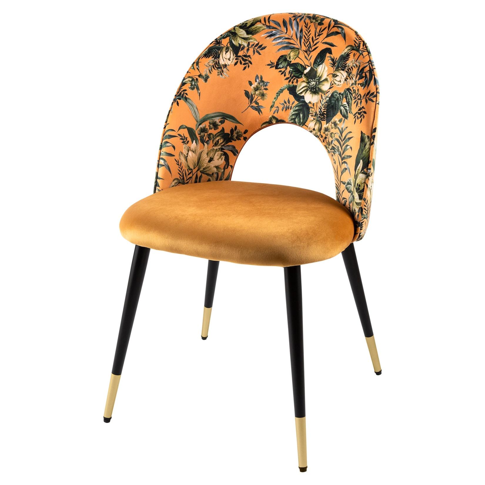riess-ambiente Stuhl PRÊT-À-PORTER - Design gelb Samt florales Muster goldene Fußkappen
