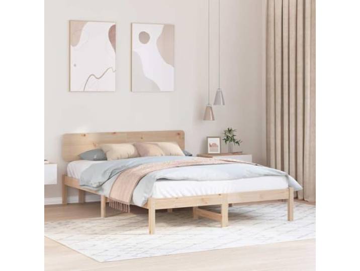 RJPLMFV Bettgestell, massives Kiefernholz, 150 x 200 cm, Natur Kopfteil inklusive, feste Latten, modernes Design, leicht zu reinigen