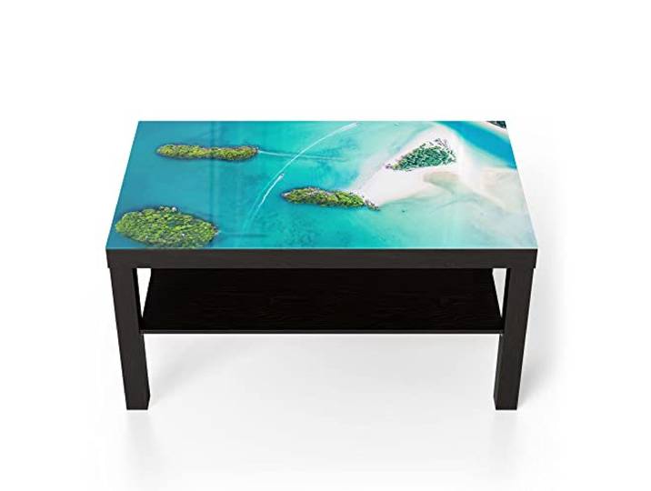 DEQORI Glastisch schwarz groß 90x50 cm Motiv Sirithan Strand in Krabi ausgefallener Beistelltisch aus Glas Hochglanz Couchtisch fürs Wohnzimmer moderner Couch Tisch mit Design