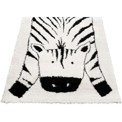 Kinderteppich "NOMAD - Zebra", weiß (wollweiß), B:120cm H:35mm L:170cm, Polypropylen (PP), PRIMAFLOR-IDEEN IN TEXTIL, Teppiche, Kinderteppich, Hochflor, Motiv Zebra, weich & kuschelig, Kinderzimmer