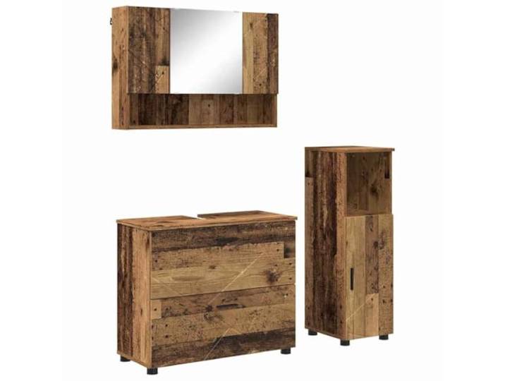 GHVBNMF 3-teiliges Badezimmermöbel-Set in Altholz-Optik mit Spiegelschrank Praktisches Badmöbelset fürs Gästebad mit Hängeschrank, Standregal und Wandspiegel für optimale Ordnung im modernen Haus.