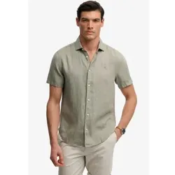 Superdry für Herren. M4011104A Riviera grünes Hemd (M), Lässig, Leinen, Kurzarm