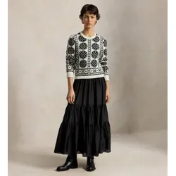 Polo Ralph Lauren für Damen. 211B38595001 Seidenkleid mit schwarzem, weißem Strickoberteil (XS), Lässig, Wolle, Langarm