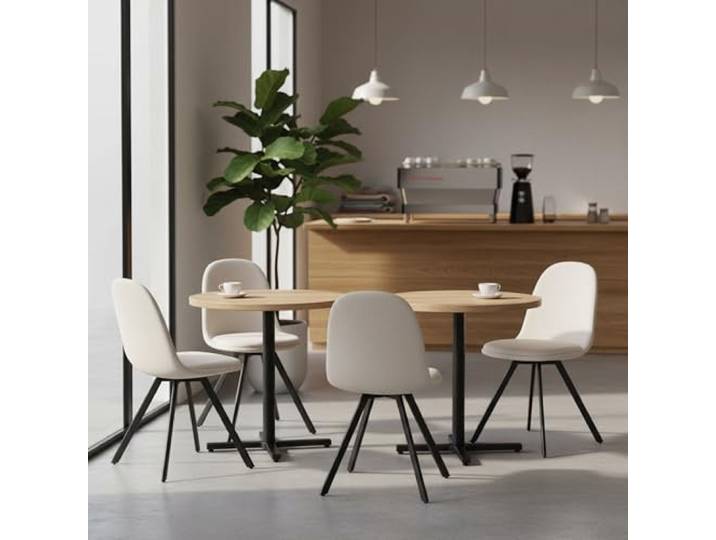 FurnitureR Gastronomie Stuhl Set 4er - Robust, Beige Stoff Kissen, Metallkreuzgestell, Feste Höhe, Nicht stapelbar,Drehstühl, Für Café & Bistro