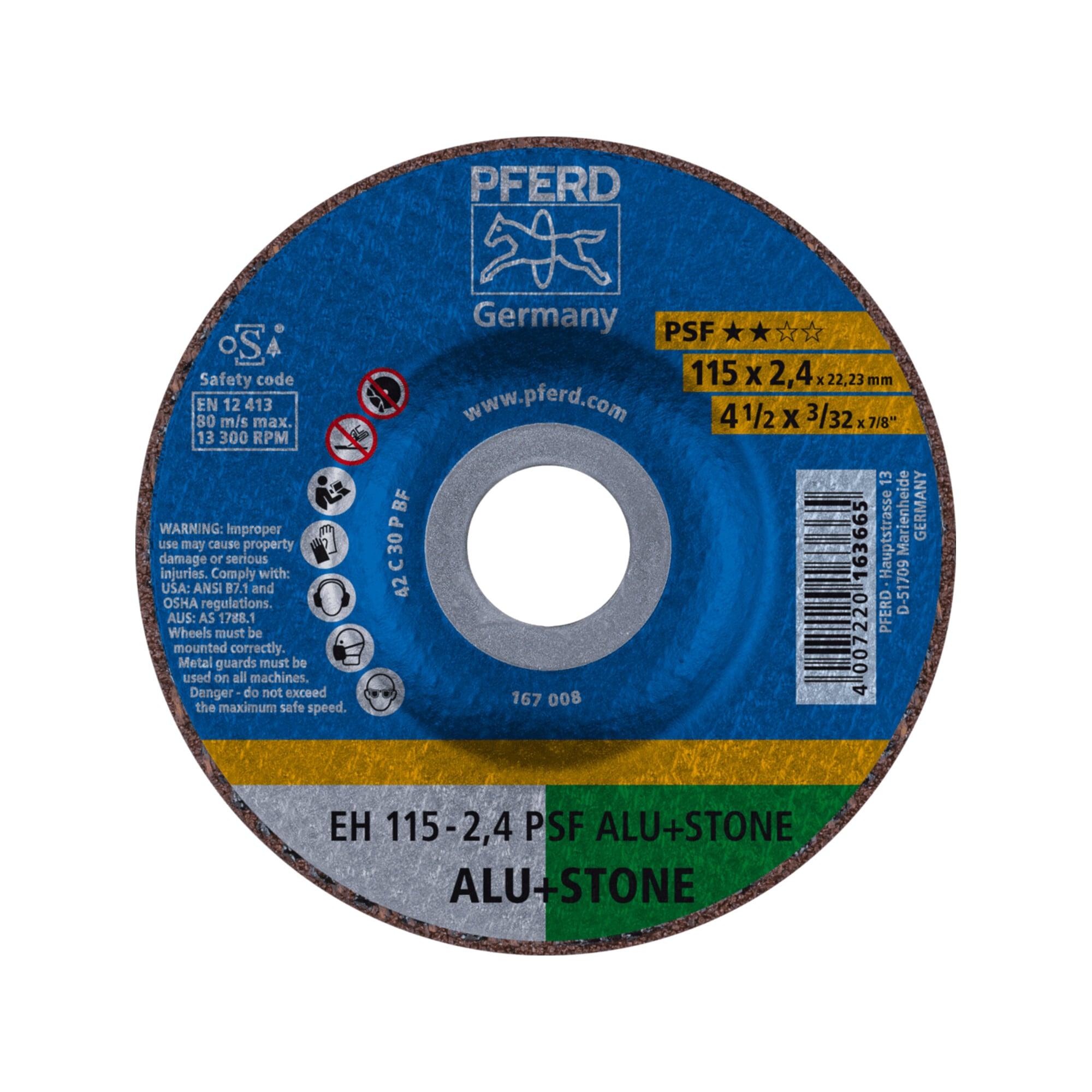 PFERD TOOLS Trennscheibe EH 115x2,4x22,23 mm gekröpft Uni.-Linie PSF ALU+STONE für Alu/NE-Met./Stein (61830122)