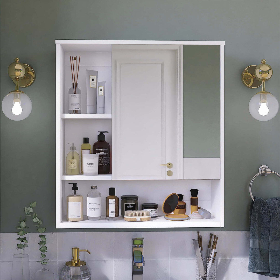META Compact bathroom cabinet Glass and Bamboo Bathroom Cabinet Black 61cm H X 55cm W X 16cm D