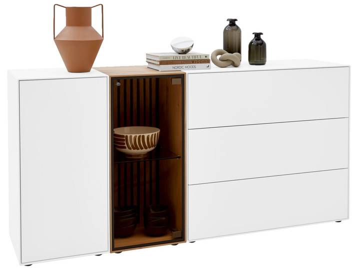 Johann Jakob Sideboard (Glas links) LUCIANO, Weiß, Massivholz