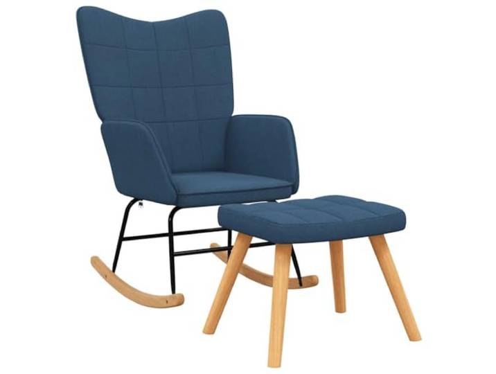 vidaXL Schommelstoel met voetenbank stof blauw