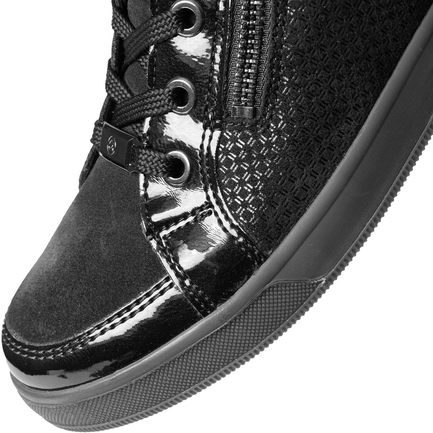 Sneakerboots ARA "ROM", Damen, Gr. 8 (42), atmungsaktiv, schwarz, Glattleder, Lackleder, Veloursleder, unifarben, Schuhe Sneakerboots, Hightop Sneaker, Schnürboots mit Kontrastbesätze schwarz 8 (42), atmungsaktiv