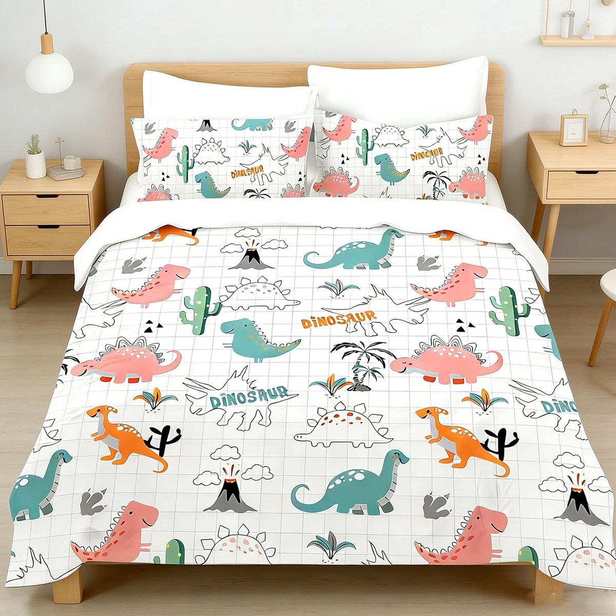 Dinosaurus beddengoed set voor kinderen en tieners inclusief kussensloop, 140 x 200 cm