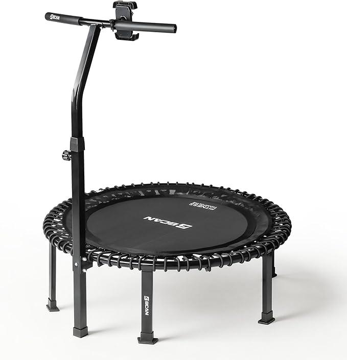 B 102cm Soft Land Pro Bungee-Rebounder-Trampolin für Erwachsene,Tragkraft 227kg,Bungee-Seile& Griff mit Einstellbarer Spannung,einteiliger Rahmen (16 Gauge),Handyhalterung&Socken