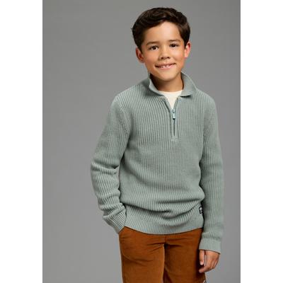 Strickpullover SCOUT "Gerippter Pulli mit Kragen und Reißverschluss - NEU von SCOUT", Jungen, Gr. 140/146, mint grün, Strick, Obermaterial: 100% Baumwolle, unifarben, Basic hüftbedeckend, Rippbündchen, Pullover Strickpullover, Troyer-Pullover aus...
