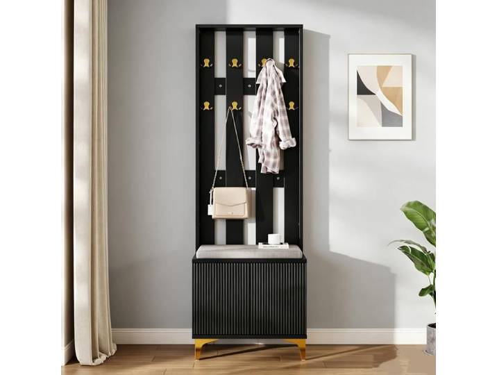 Garde-robes vestiaire moderne avec banc et coussin garde-robe avec étagère à chaussures pour couloir 60 5 x 180 5 x 35 2cm Noir