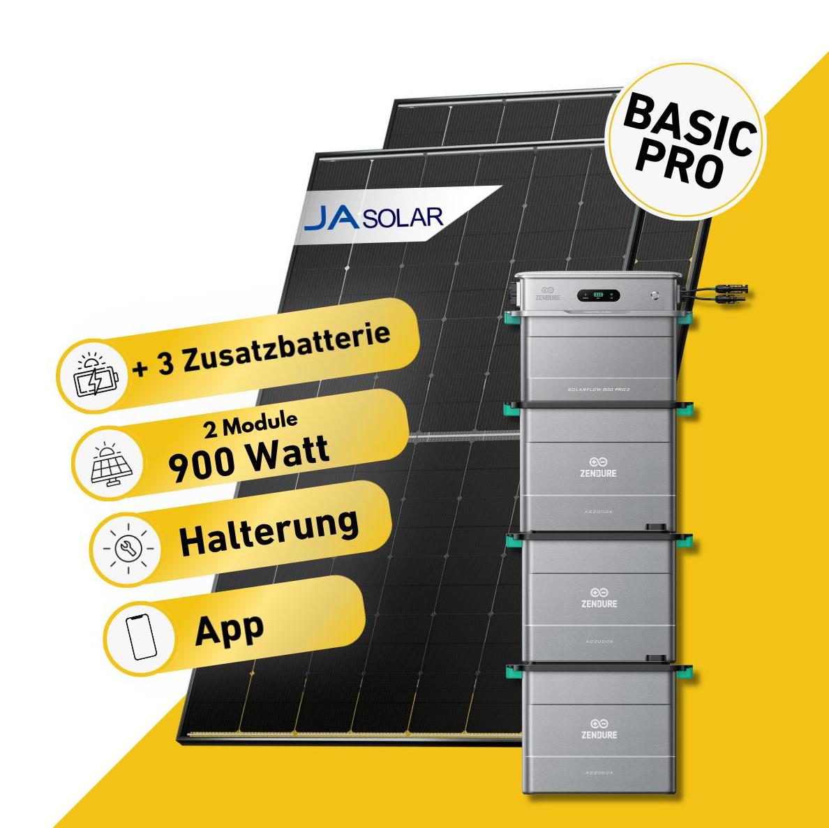 Balkonstrom Balkonkraftwerk 900W Solaranlage mit Speicher |3xZusatzspeicher | Blechdachhalterung| 2xSolarmodul | Zendure SolarFlow 800 Pro