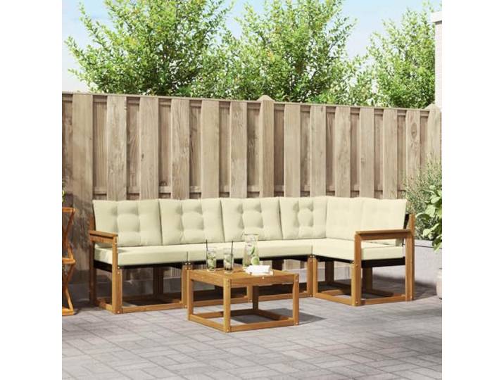 RJPLMFV Sofaset für den Außenbereich, 6-teilig, Akazien-Textil Abnehmbare Kissen mit Reißverschluss, atmungsaktiver Sitz, Lattenrost, wetterfest, pflegeleicht
