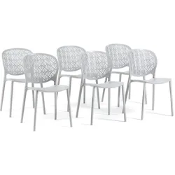 RATTATAN Set mit 6 stapelbaren Outdoor-Stühlen aus Polypropylen mit Glasfaser durchbrochene Rückenlehne für Garten Terrasse Bar Restaurant Lulù - Grau