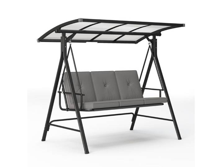 Balancelle de Jardin - Bealife - 3 Places - Convertible Lit - Toit Réglable - Métal - Coussin - Dossier - Balcon - Terrasse - Gris