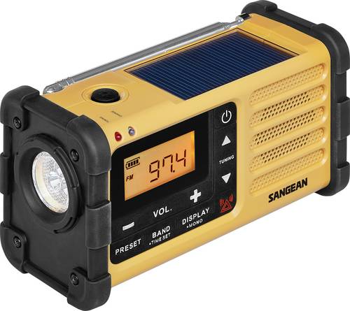 Sangean MMR-88 Outdoorradio UKW, MW Notfallradio Akku-Ladefunktion, Taschenlampe, wiederaufladbar, Solarpanel, Handkurbel Schwarz, Gelb