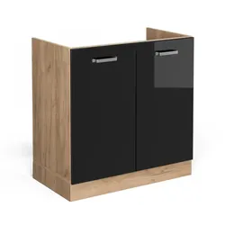 Vicco Spülenunterschrank Küchenschrank R-Line Solid Eiche Schwarz 80 cm modern