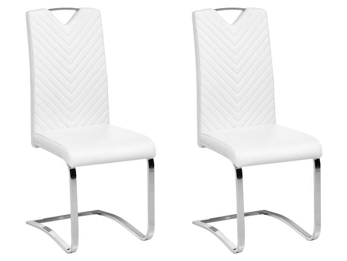 BELIANI Freischwingerstuhl 2er Set Cremeweiß Kunstleder mit Griff Lehne Metallgestell Modernes Fischgräten Design für Ess-, Wohn- und Arbeitszimmer