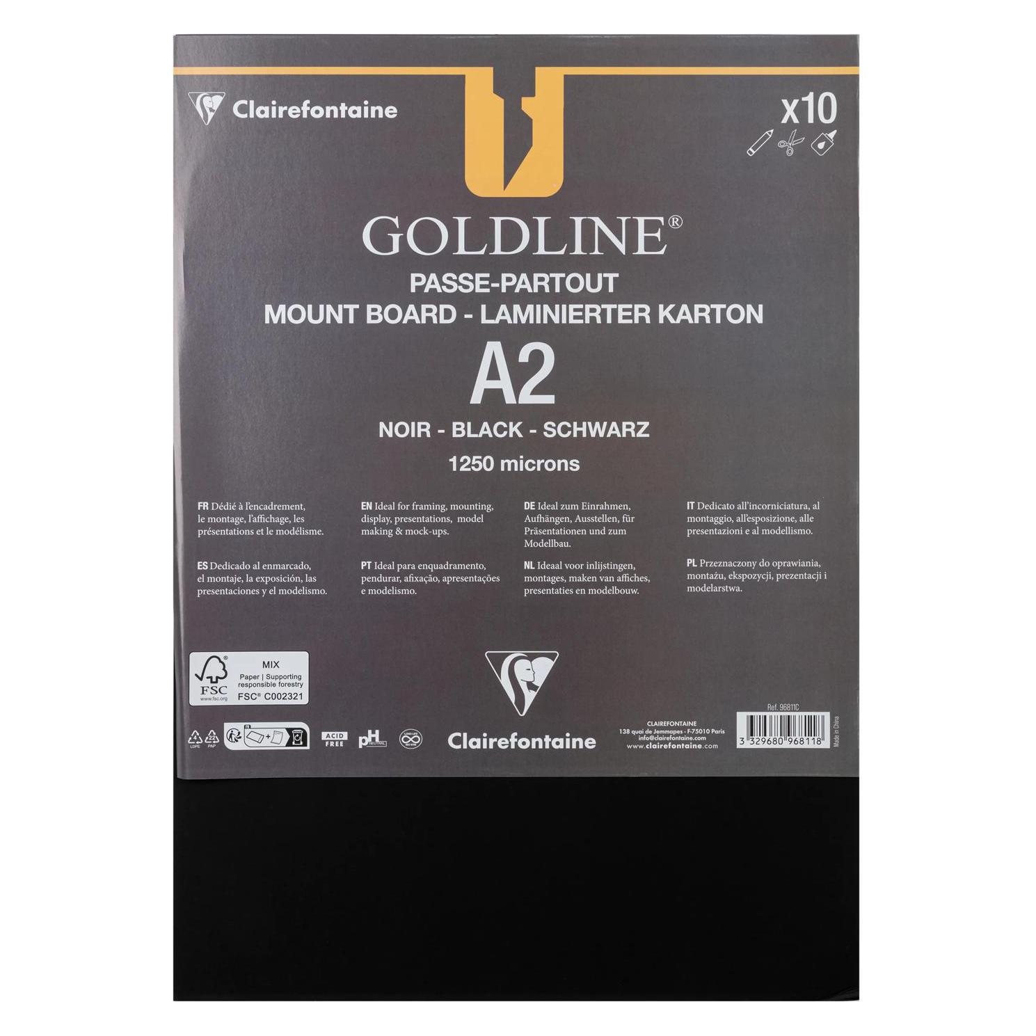 Clairefontaine Goldline Passepartoutkarton A2, 10 Bogen 1,25mm - Schwarz (10x) (96811C)