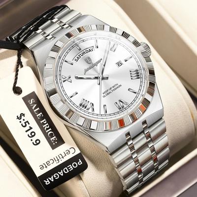 Uplifted Goods Luxury Business Quartz Watch For Men With Week & Date Display silver White Face