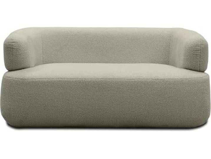 DOMO. collection 2 Sitzer Molina, abgerundete Armlehnen, Taupe 2 Sitzer aus Teddy-Stoff mit abgerundeten Armlehnen für gemütlichen Komfort, 160 x 86 x 71 cm (BxTxH)