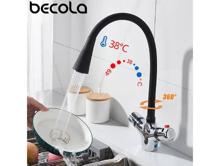 Robinet thermostatique de cuisine finition chromée en laiton de haute qualité, robinet de cuisine mélangeur à température constante, robinet de lavabo mélangeur