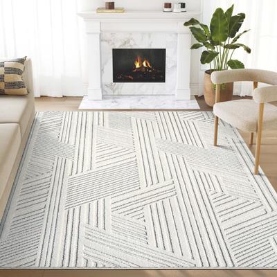 Abani Rugs Abani Cozy COZ130A Modern Cream Grey Criss Cross Intertwined Lines Area Rug