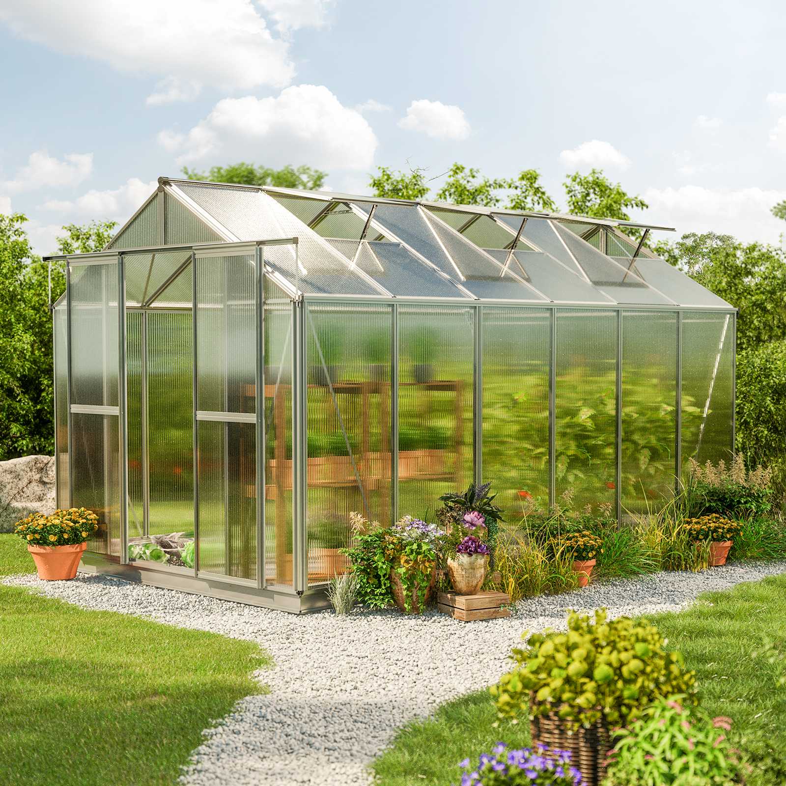 GFP Greenhouse 8x13x7.15ft Natural Aluminum Glasshouse - (GFPV00084)